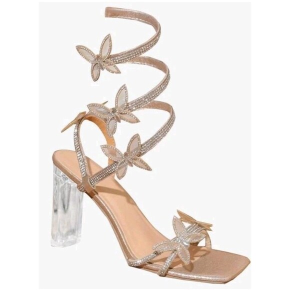 Spiral Shoes - MissHeel Women's Rhinestone Spiral Strap Heels Size 37.